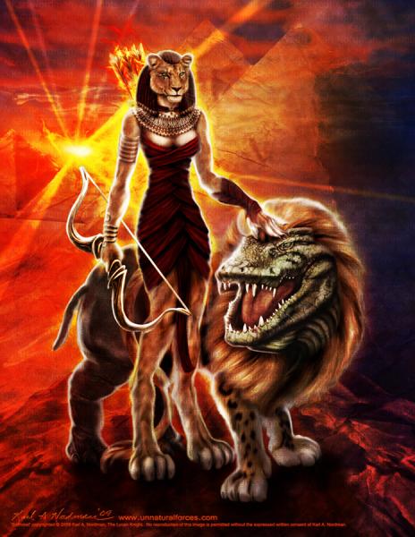 Sekhmet
the goddess of blood lust and fear awaits with the demon heart eater Ammut.