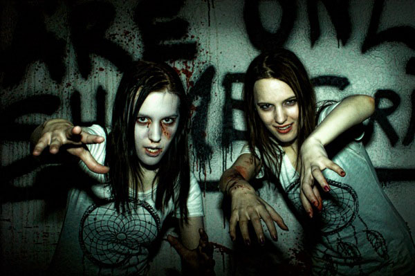 Zombie Twins.  Publicity still for "Zombie Team Building."